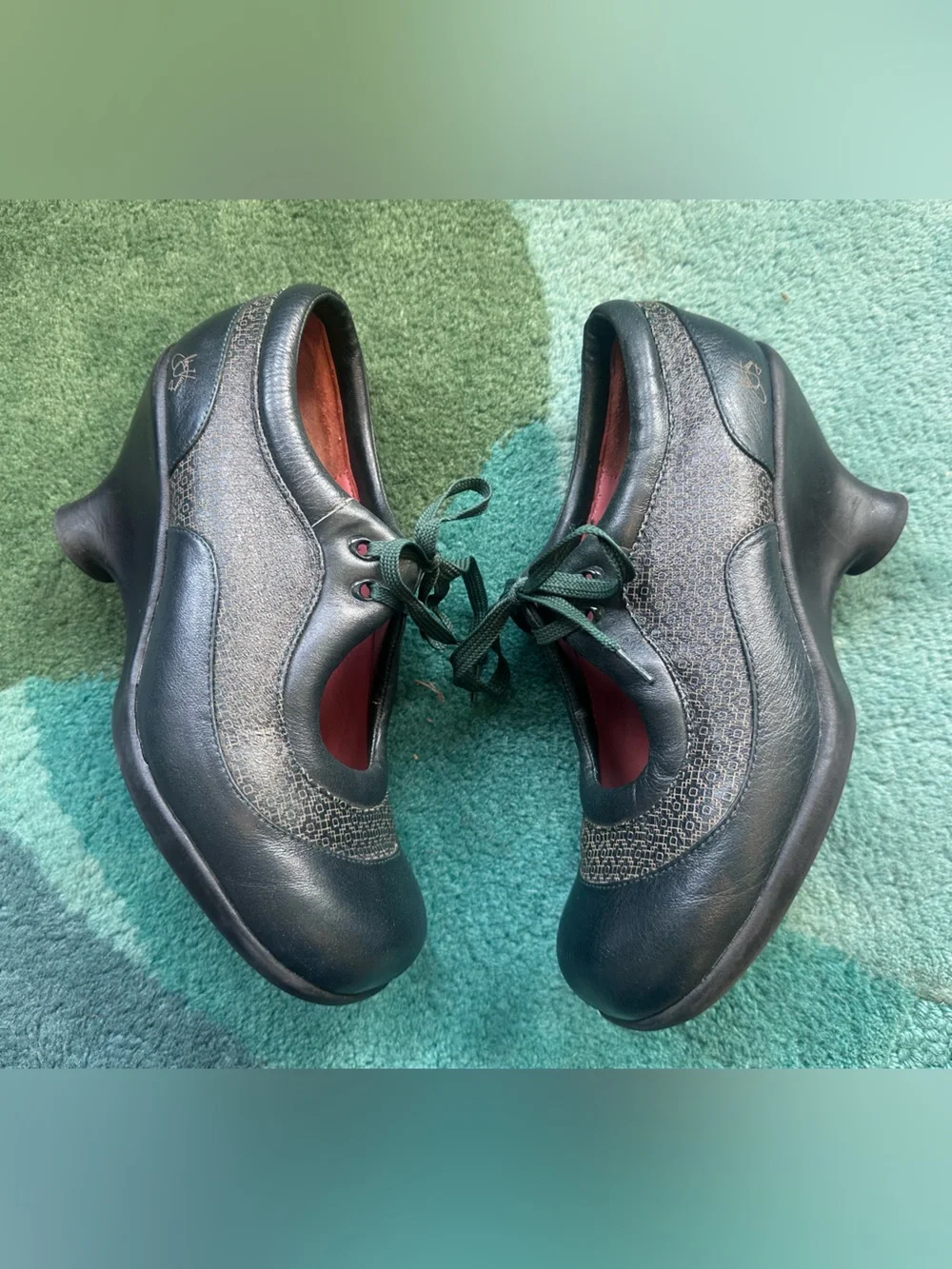 Fluevog VINTAGE EXCELLENT Friends Tillie petrol green wedge lace-up shoes -10